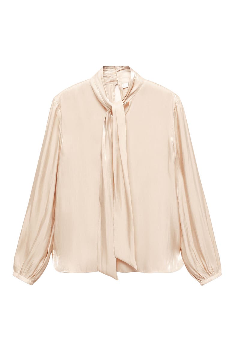 Tie Neck Satin Shirt, Alternate, color, GOLD