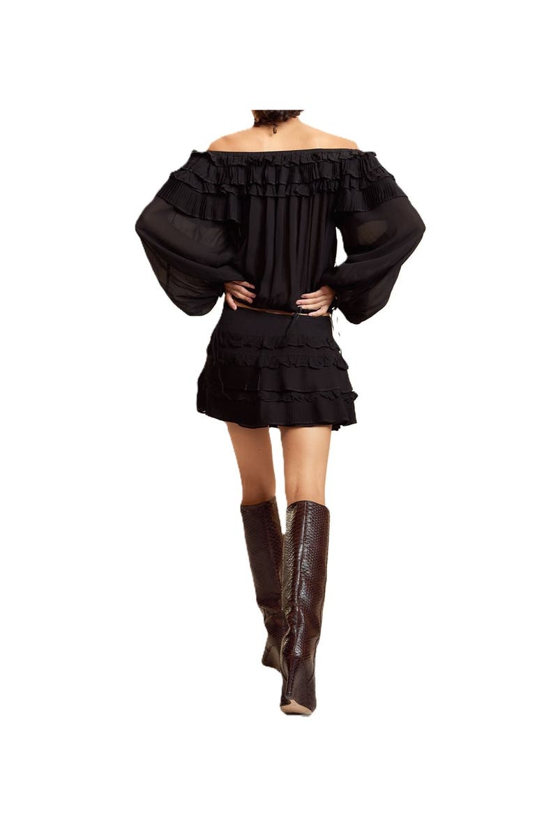 Cynthia Rowley Ruffle Pleated Micro Skirt, Alternate, color, Black