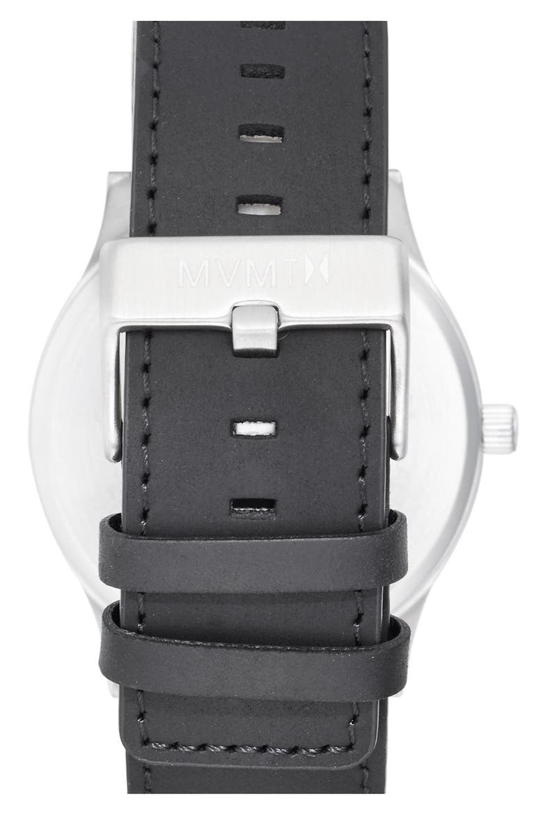 MVMT Leather Strap Watch, 45mm, Alternate, color, SILVER/ BLACK