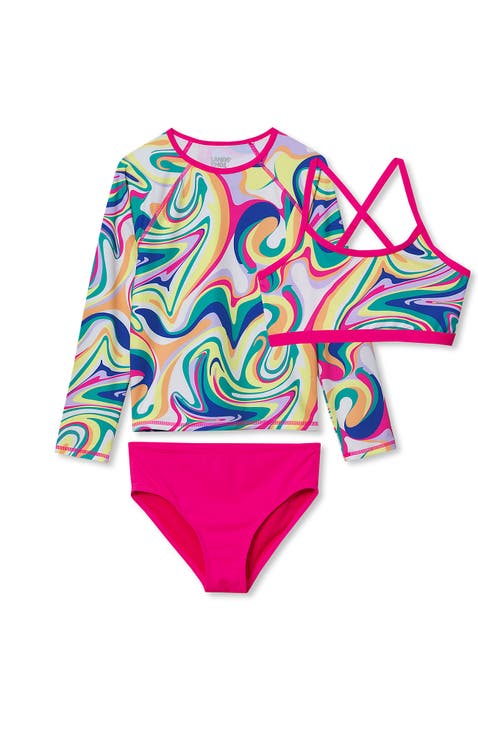 Girls Plus Chlorine Resistant Rash Guard Bikini Swimsuit Set