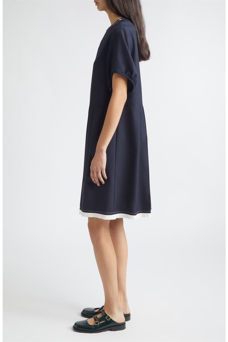 Tropical Wool Pleated Puff Sleeve Dress, Alternate, color, 00B99BLUBLACK
