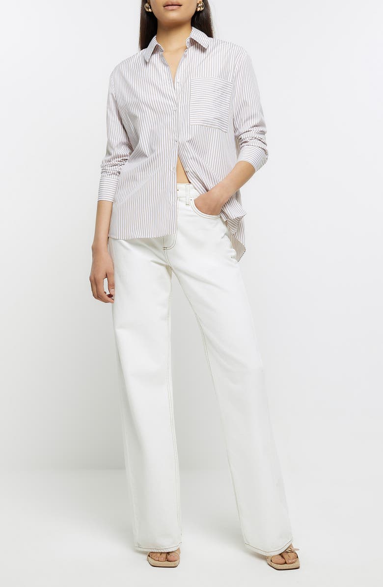 River Island Stripe Poplin Button-Up Shirt, Alternate, color,