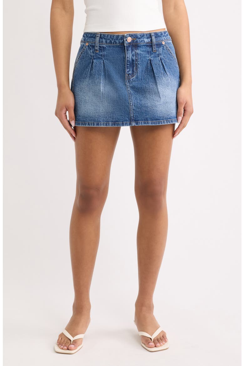 Pleated Denim Miniskirt, Main, color, MEDIUM WASH
