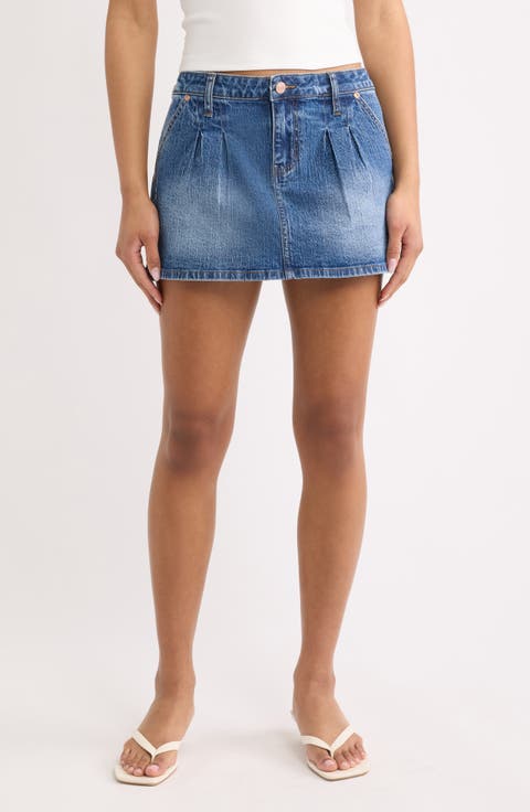 Pleated Denim Miniskirt