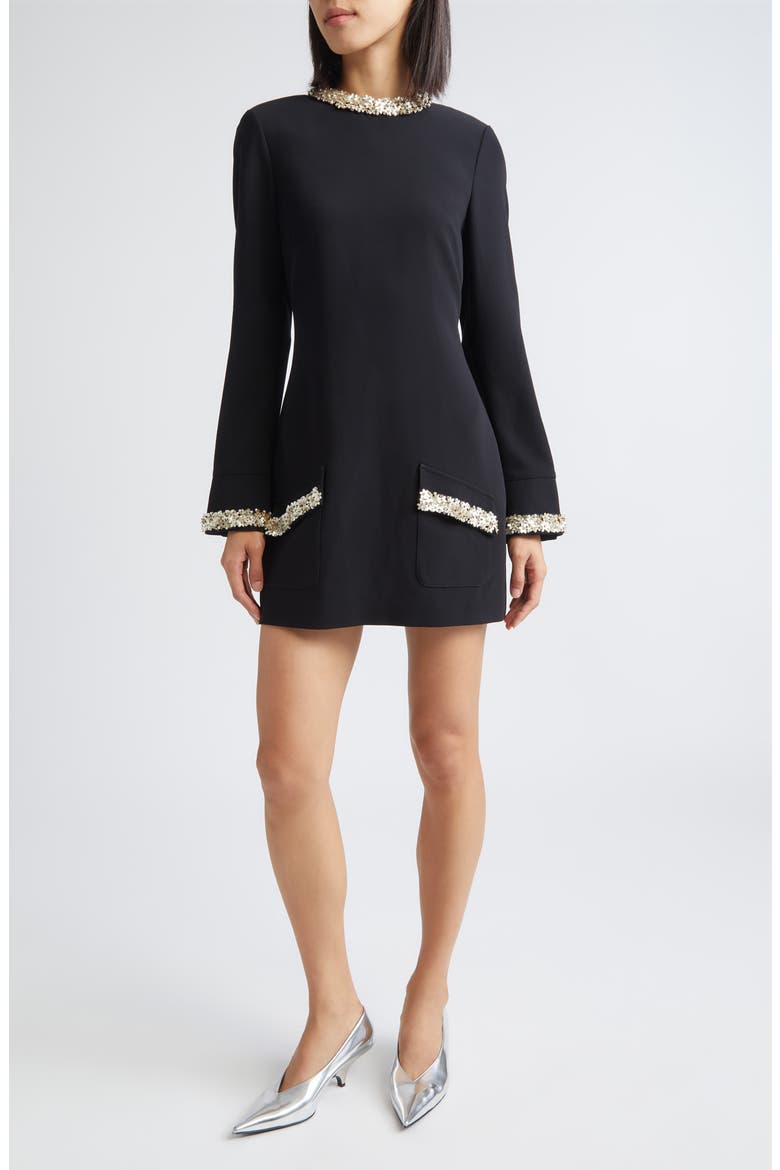 Adi Floral Embellished Long Sleeve Minidress, Main, color, BLACK