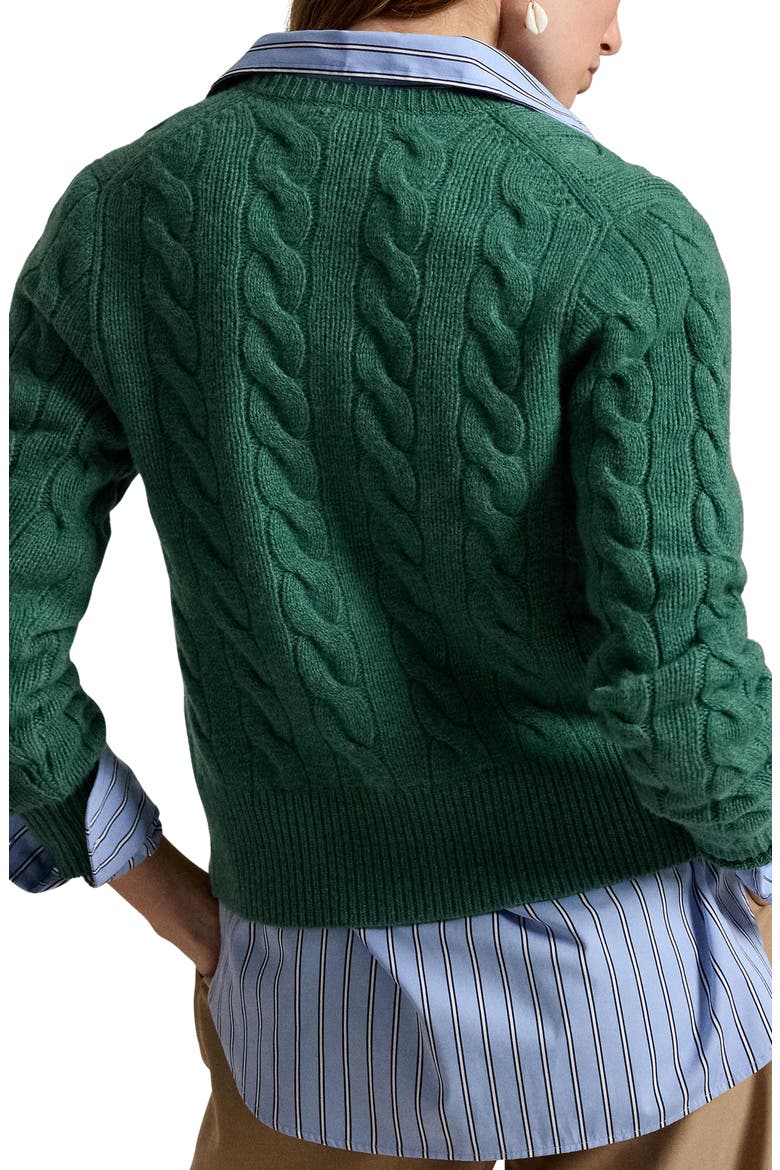 Cable Knit Wool & Cashmere Cardigan, Alternate, color, CLOVER GREEN HEATHER