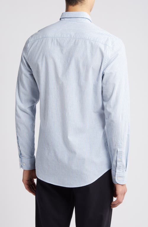 Nordstrom Trim Fit Stripe Stretch Cotton & Linen Button-down Shirt In White- Blue Bengal Stripe