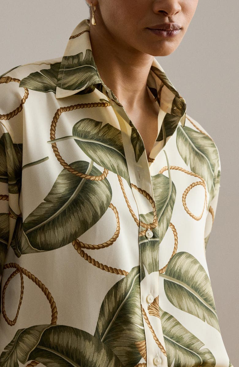 Lauren Ralph Lauren Mixed Print Luxe Twill Button-Up Shirt, Alternate, color, Cream/ Multi