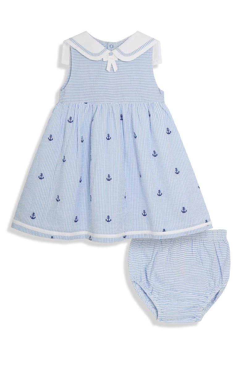 JOJO MAMAN BEBE Nautical Embroidered Romper & Hat Set, Main, color, Blue