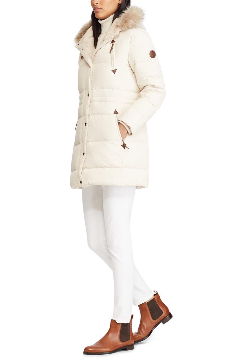 Faux Fur Trim Down & Feather Fill Parka, Alternate, color, MODA CREAM
