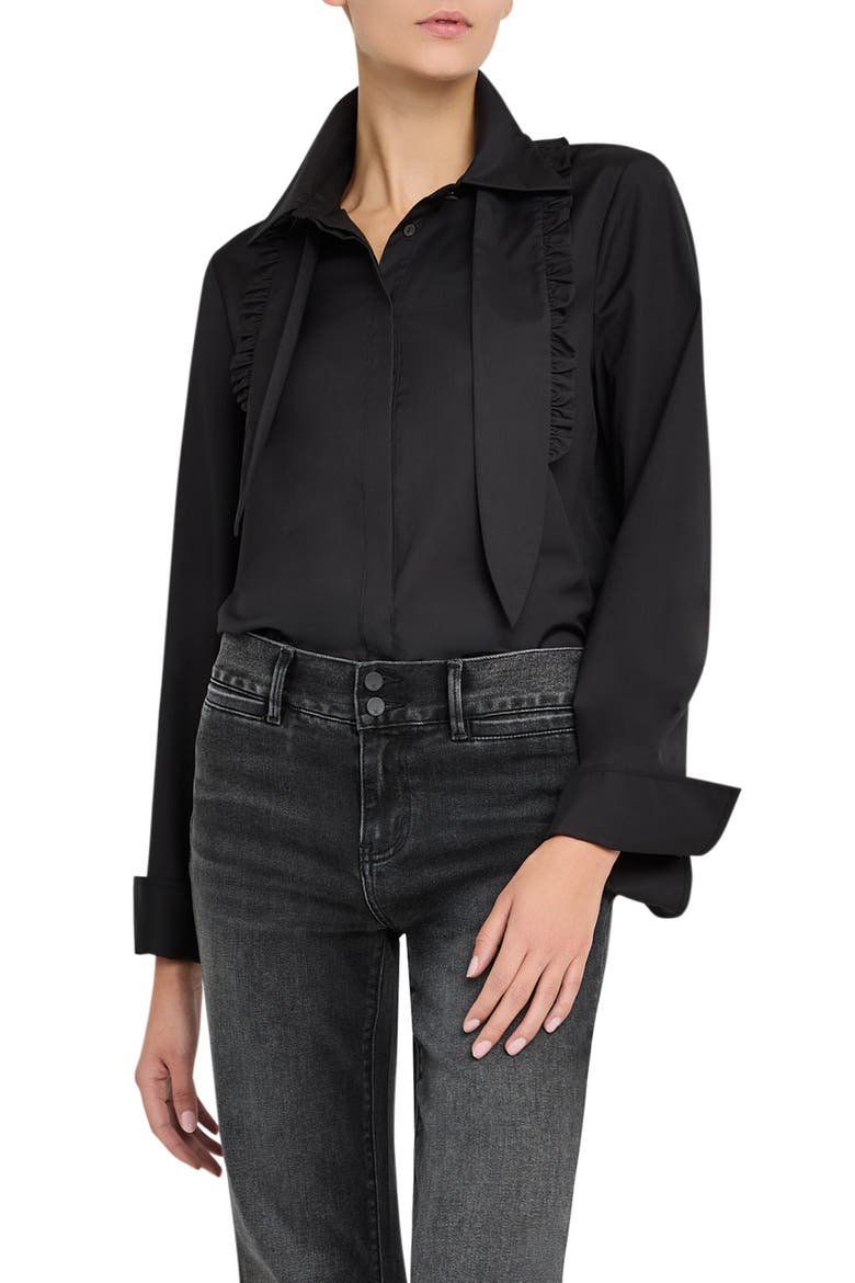 Rocco Ruffle Tie Neck Shirt, Alternate, color, BLACK