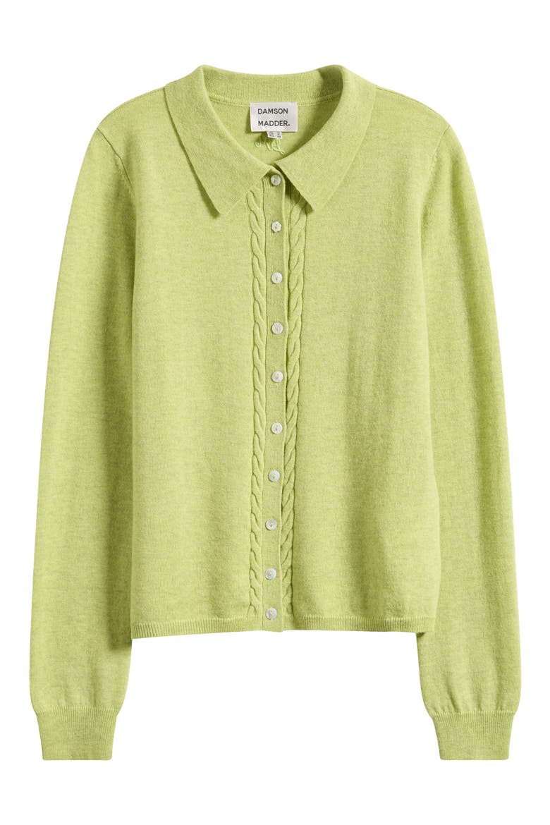 Voula Cable Polo Cardigan, Alternate, color, LIME