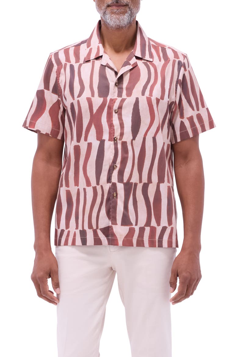 Jackson Abstract Print Stretch Cotton Camp Shirt, Main, color, BRICK