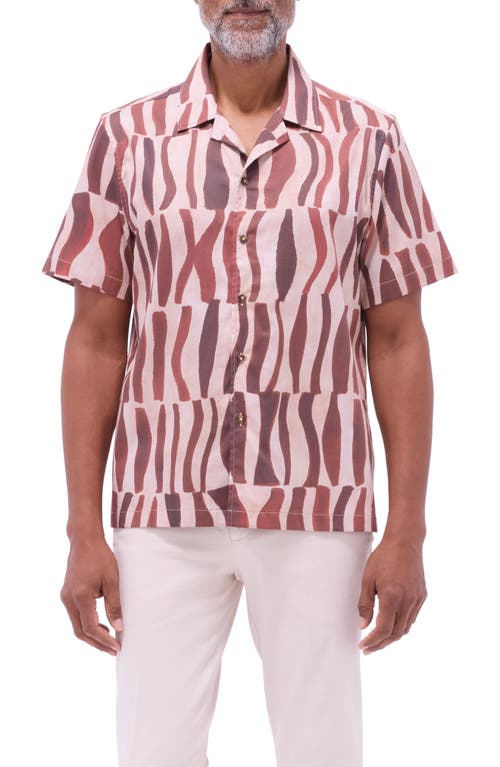 Bugatchi Jackson Abstract Print Stretch Cotton Camp Shirt In Brown