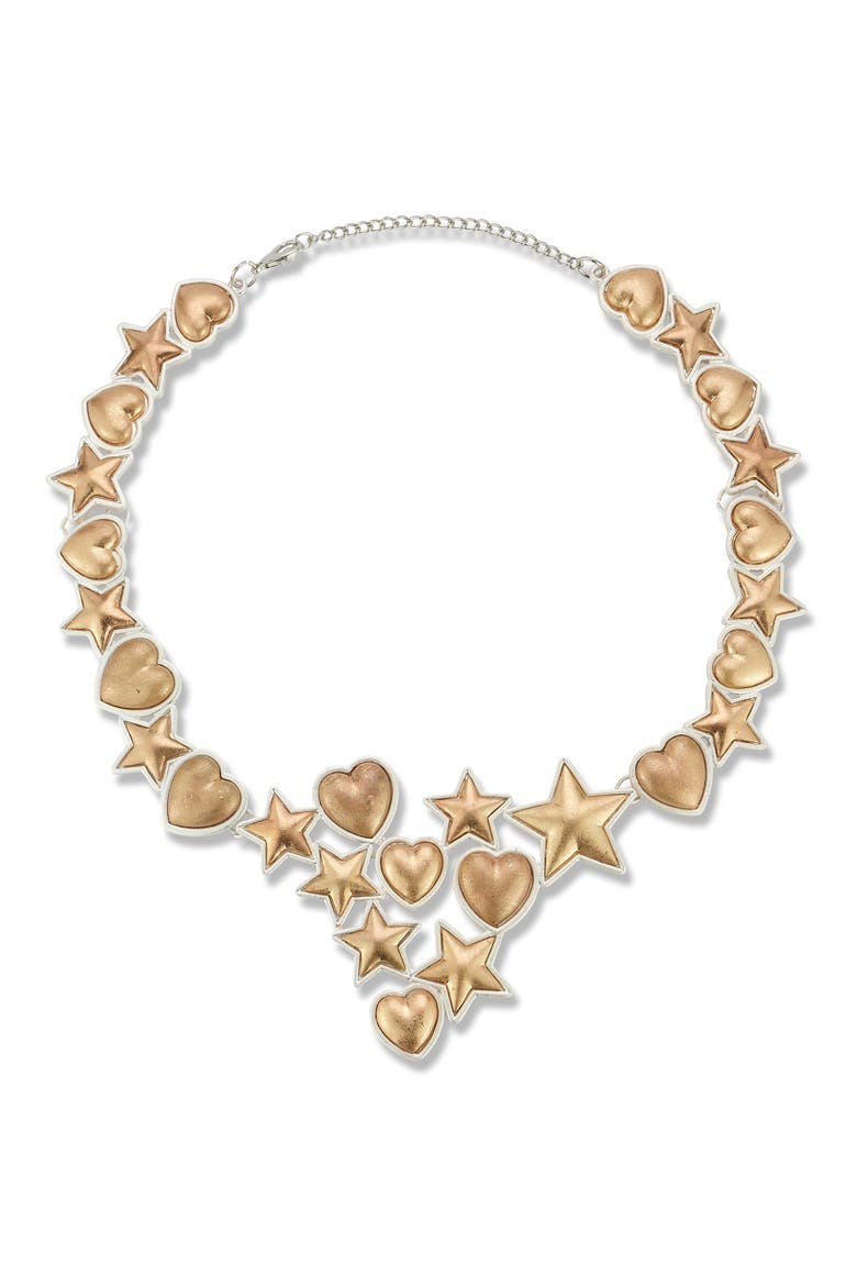 Two-Tone Star & Heart Frontal Necklace, Main, color, GOLD