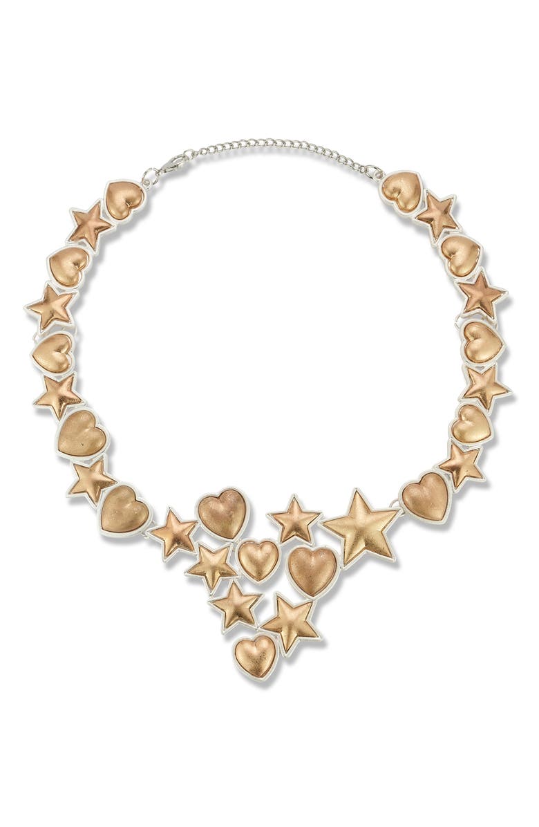 SPHERA MILANO Two-Tone Star & Heart Frontal Necklace, Main, color, Gold