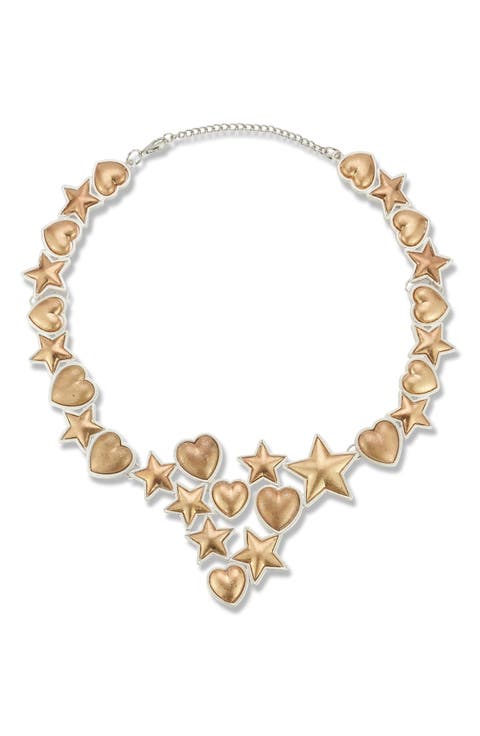 Two-Tone Star & Heart Frontal Necklace