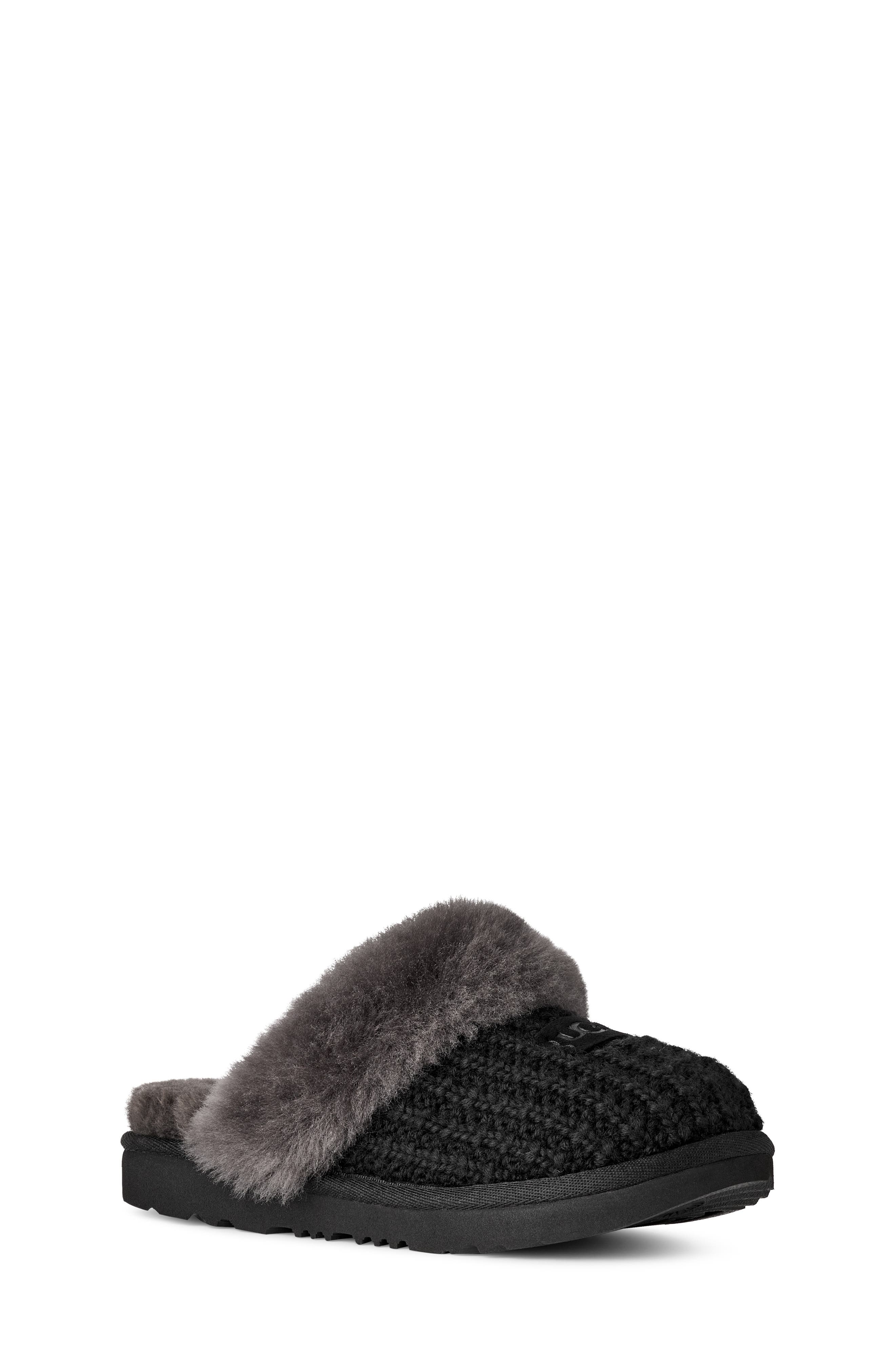 UGG<sup>®</sup> Kids' Cozy Knit II UGGplush<sup>™</sup> & Genuine Shearling Trim Slipper, Main, color, Black