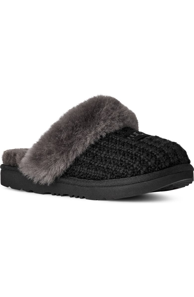 UGG<sup>®</sup> Kids' Cozy Knit II UGGplush<sup>™</sup> & Genuine Shearling Trim Slipper, Main, color, Black