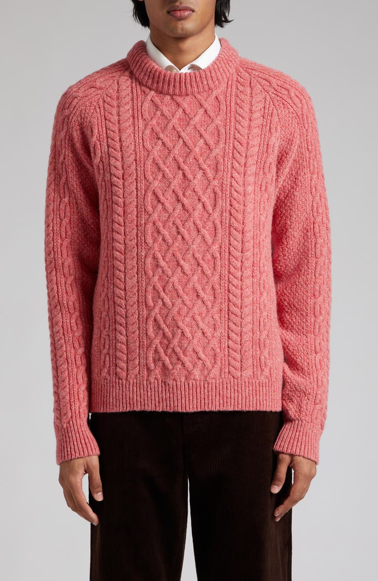 De Bonne Facture Cable Knit Wool Crewneck Sweater, Main, color, 