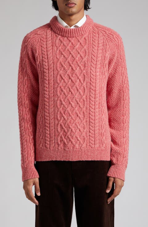 Cable Knit Wool Crewneck Sweater