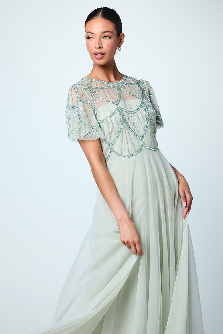 Embellished Bodice Bridesmaids Dress, Alternate, color, Sage