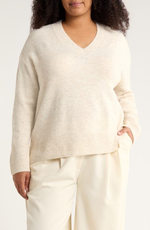 Colorblock V-Neck Sweater (Plus)
