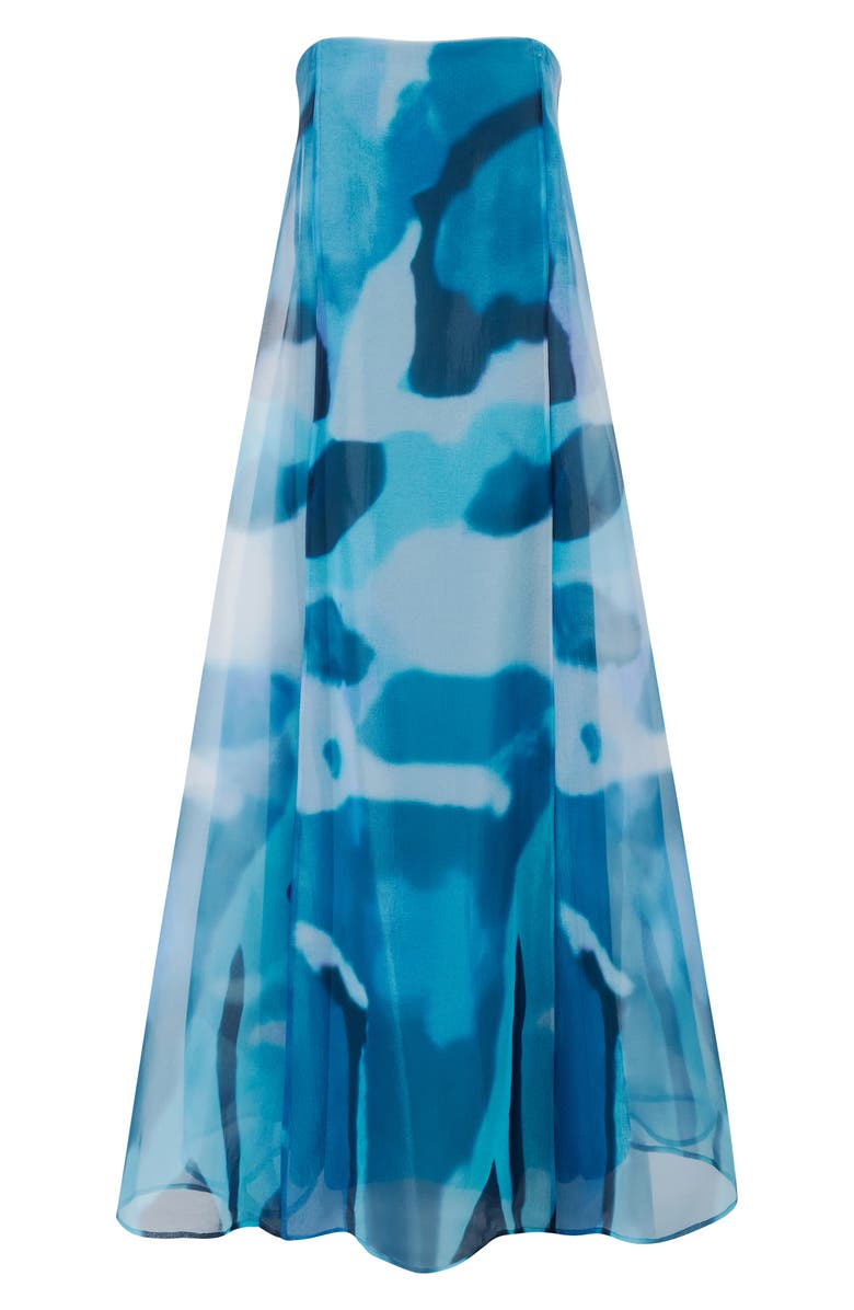 STAUD Allyson Abstract Print Strapless Dress, Alternate, color, Blue Haze