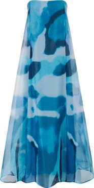 STAUD Allyson Abstract Print Strapless Dress