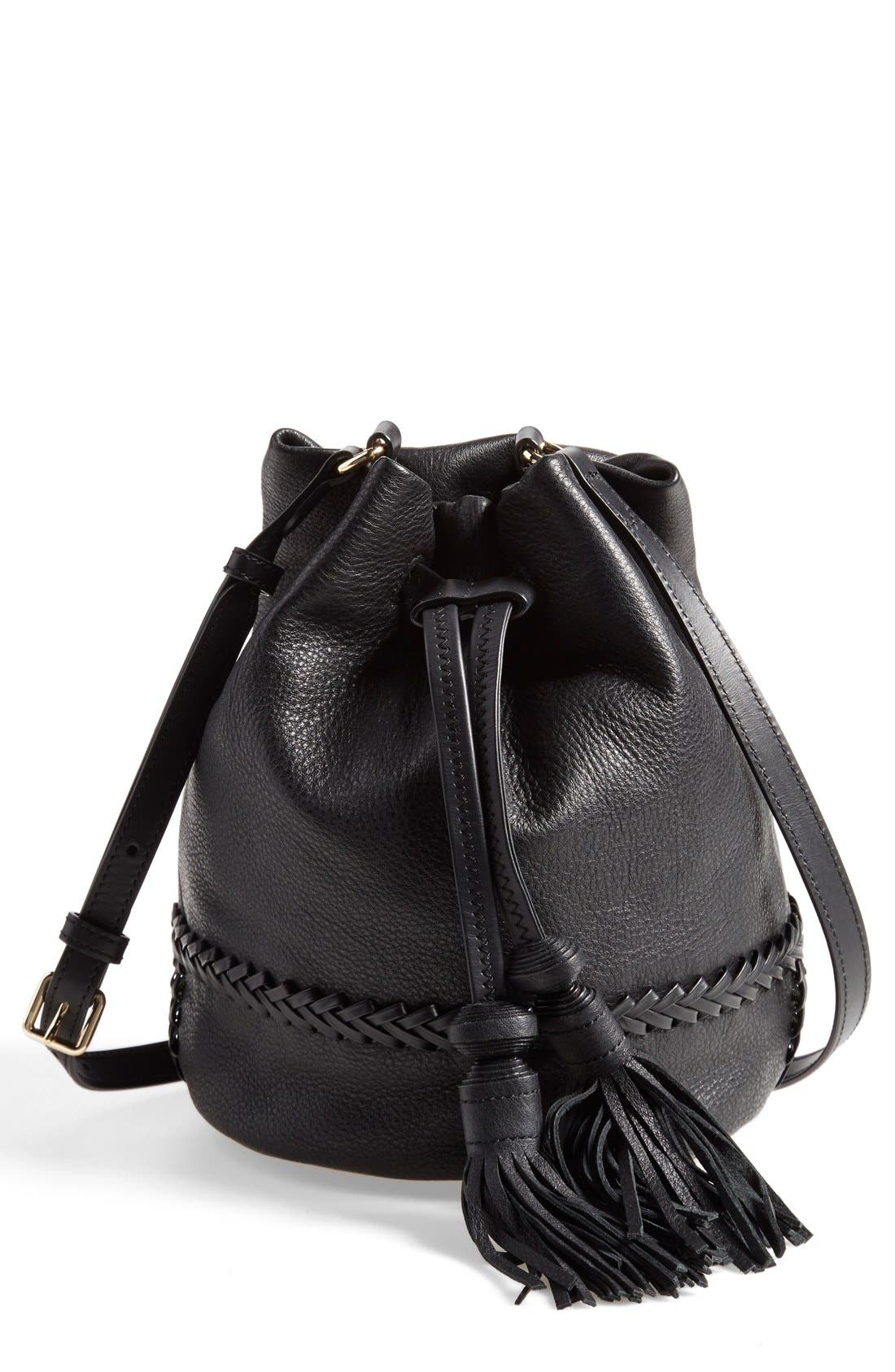 'Leigh' Leather Crossbody Bag, Main, color, BLACK