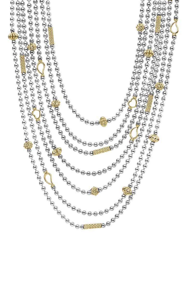Two-Tone Caviar Icon Five-Row Strand Necklace, Alternate, color, SILVER/ GOLD