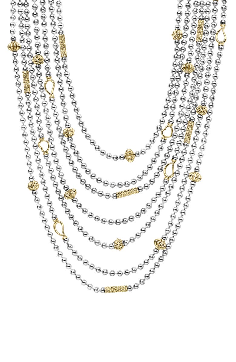 LAGOS Two-Tone Caviar Icon Five-Row Strand Necklace, Alternate, color, Silver/ Gold