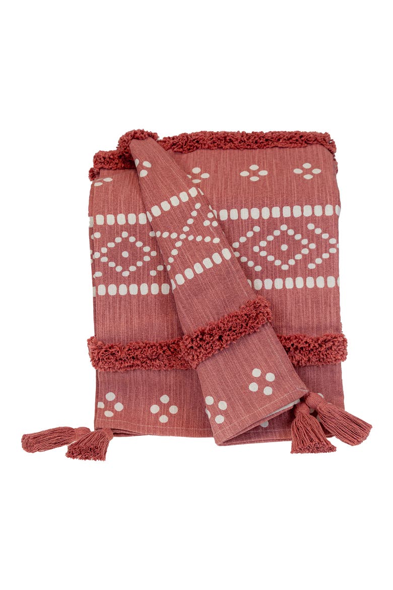 Niko Geometric Tassel Trim Throw Blanket, Main, color, PINK
