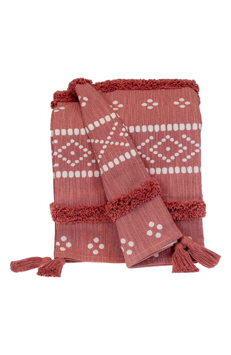 PARKLAND COLLECTION Niko Geometric Tassel Trim Throw Blanket, Main, color, Pink