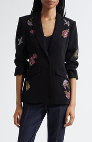 Cinq à Sept Cheyenne Crystal Flower Embellished Scrunched Blazer