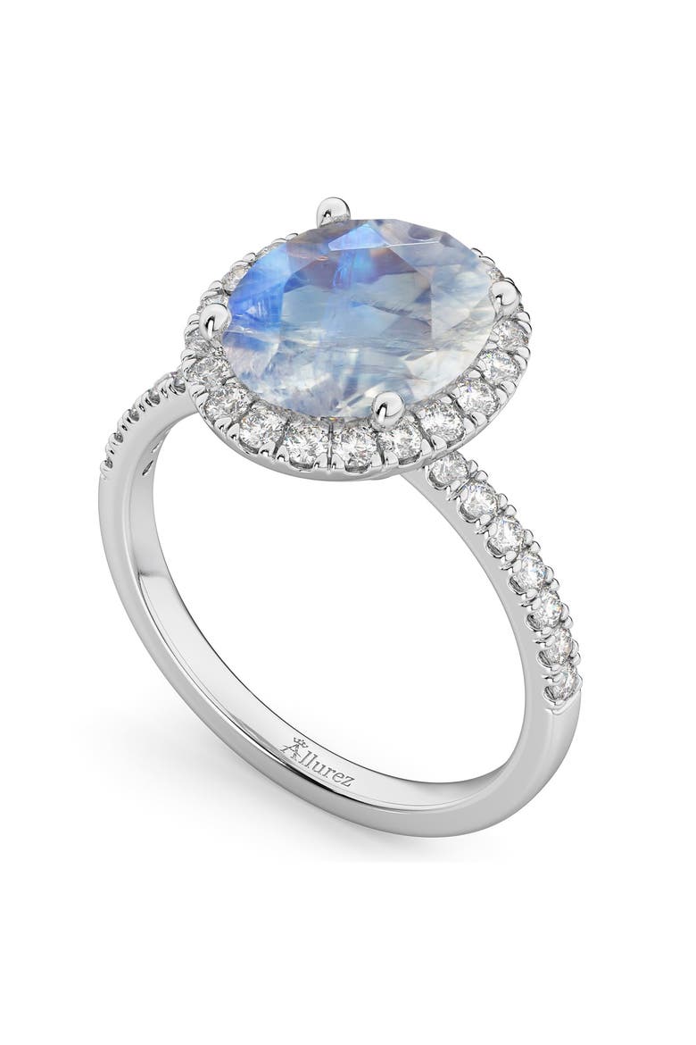Oval Cut Halo Moonstone & Diamond Engagement Ring 14K, Alternate, color, 3.31ct/White Gold