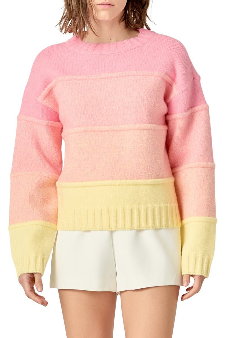 Ombré Crewneck Sweater, Main, color, PINK/ YELLOW