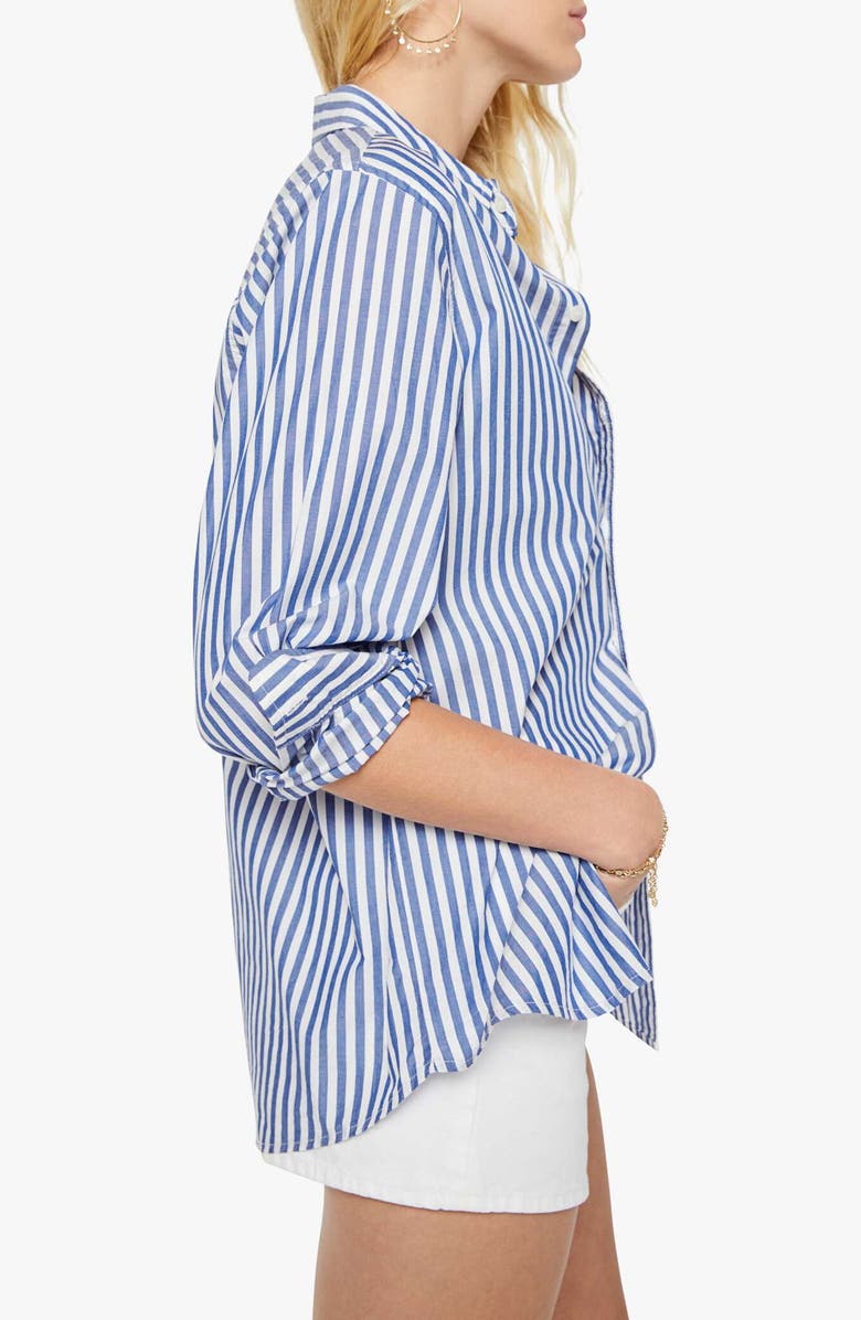 MOTHER The Bestie Stripe Button-Up Top, Alternate, color, White/ Blue Stripe