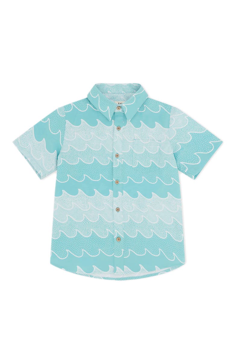 BUTTON Kids' Wave Print Short Sleeve Button-Up Shirt, Main, color, SEA JET