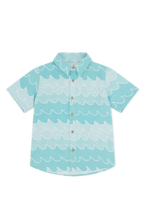 BUTTON Kids' Wave Print Short Sleeve Button-Up Shirt (Baby & Toddler)