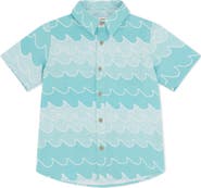 Feather 4 Arrow BUTTON Kids' Wave Print Short Sleeve Button-Up Shirt