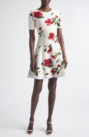 Oscar de la Renta Hibiscus Jacquard Sweater Dress