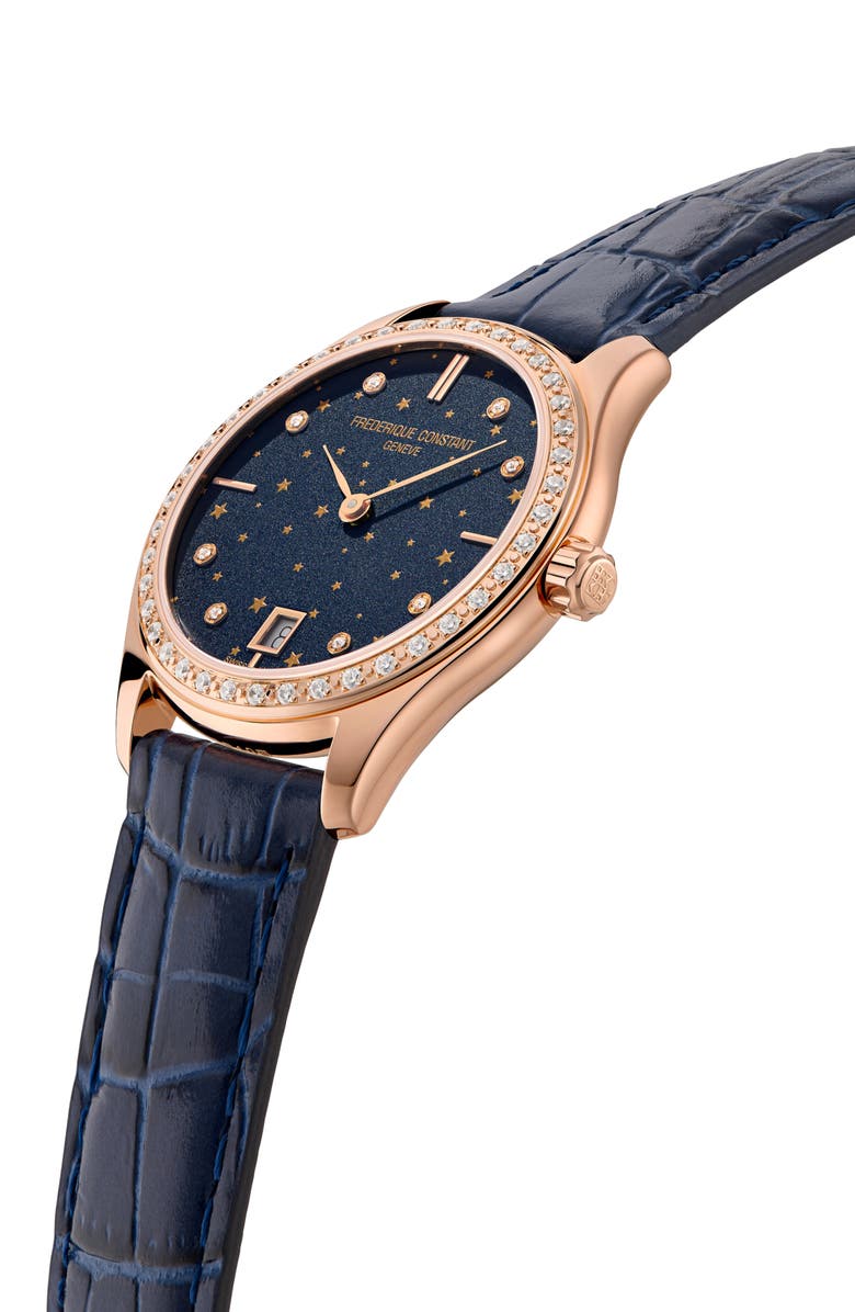 FREDERIQUE CONSTANT Classic Leather Strap Watch, 36mm, Alternate, color, Blue/ Rose Gold