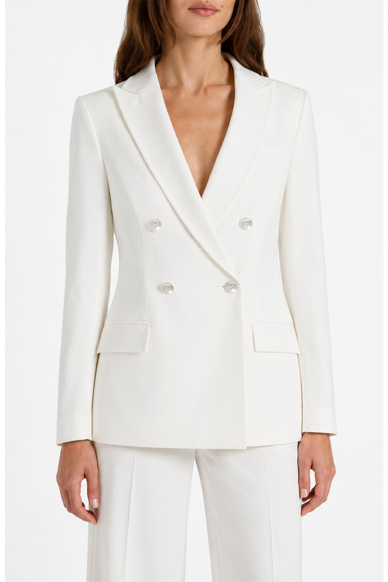 Caryn Double-Breasted Blazer in Cotton Stretch, Alternate, color, Ivory