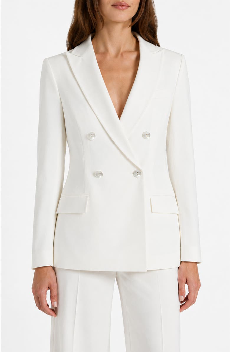 Santorelli Caryn Double-Breasted Blazer in Cotton Stretch, Alternate, color, Ivory