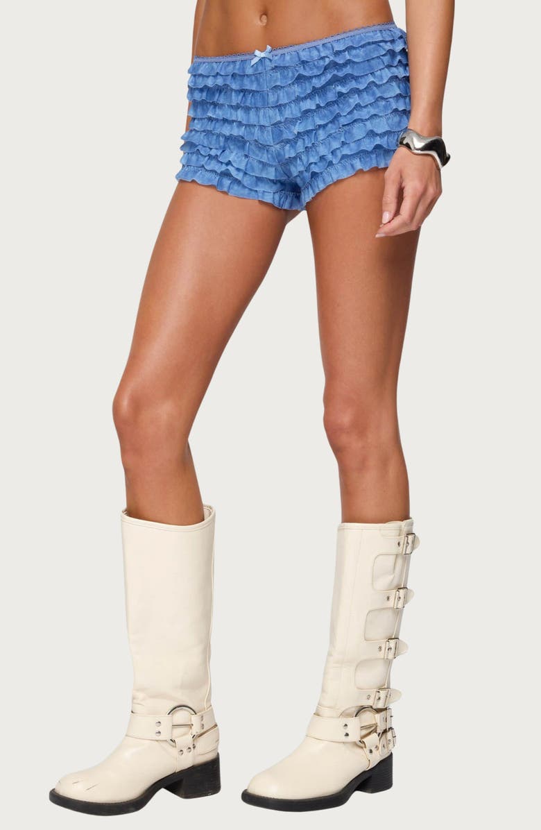 EDIKTED Shailee Ruffle Shorts, Alternate, color, Blue