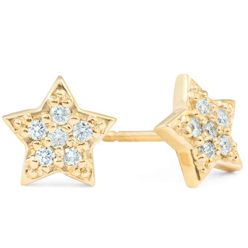 Bliss Diamond 14k Gold Diamond Pave Petite Star Studs Dainty High Polished 6.5mm In 14k Yellow Gold