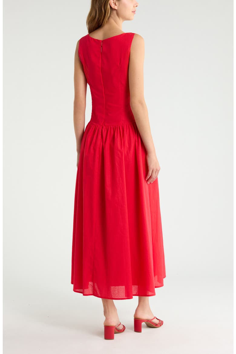Evie Cotton & Linen Buttoned Maxi Dress, Alternate, color, RED