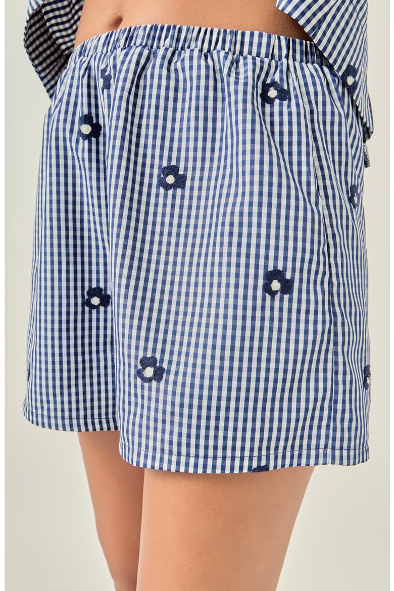 Embroidered Gingham Shorts, Alternate, color, NAVY