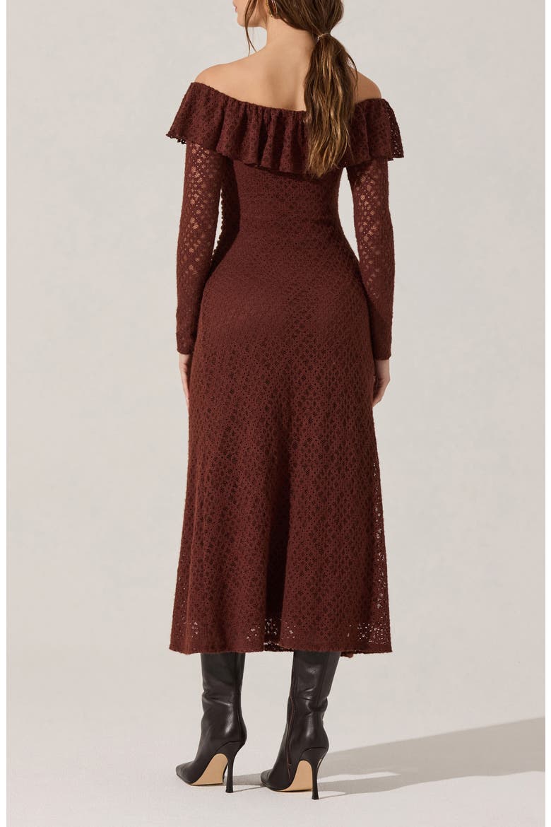 Dorian Lace Long Sleeve Off the Shoulder Maxi Dress, Alternate, color, BROWN